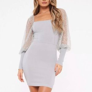 Missguided glitter puff sleeve dress grey long sleeve